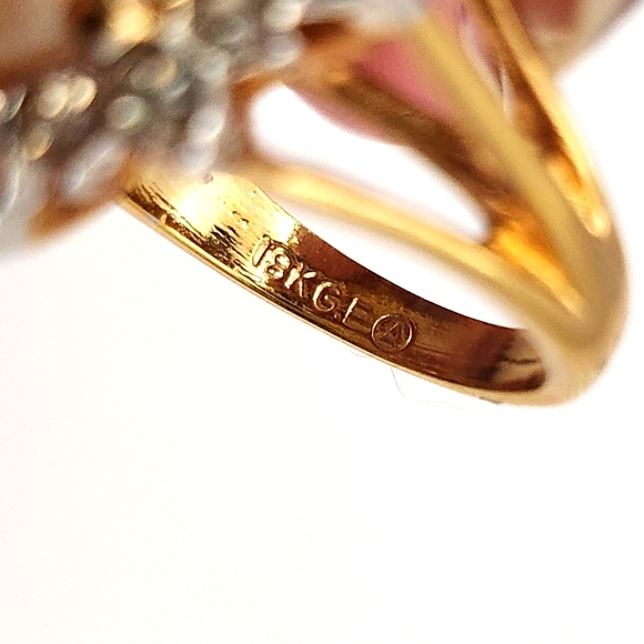 Vintage 18k Gold Electroplated Pearl & Diamond Ring Size 6 - Picture 9 of 13